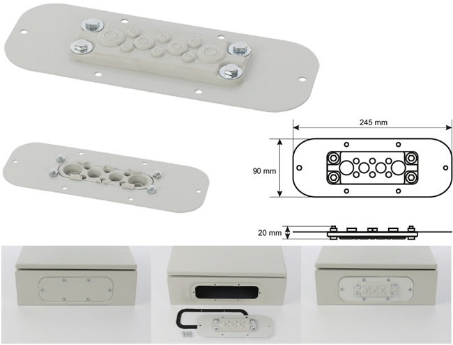Метална планка с гумена мембрана за вход на кабели в метално табло: Pulsar AWOH-PM10B